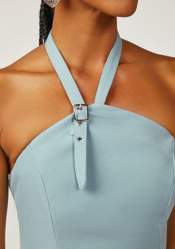 Top Zinco Decote Transpassado Alça Fina Azul PP / Azul