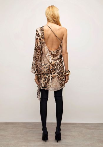 Vestido Iódice Solto Um Ombro Só Manga Longa Curto Marrom PP / marrom