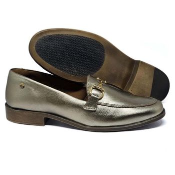 Mocassim Luna Couro Metal Prata Velha - LUN1007 35