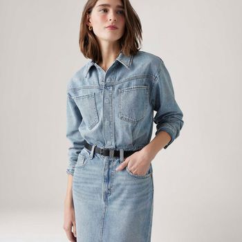 Vestido Jeans Levi's® Western Denim Midi Lavagem Clara 38 BR