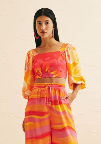 Cropped Pregas Manga Estampado Dalia G / LARANJA MEDIO
