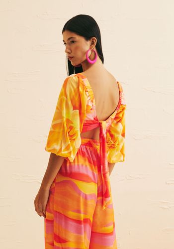 Cropped Pregas Manga Estampado Dalia G / LARANJA MEDIO