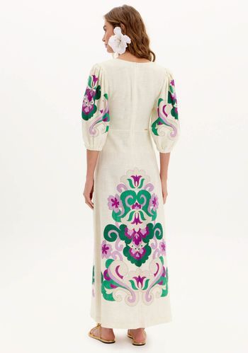 Vestido Super Midi Estampado Com Mangas Médias E Amarração P / A2108