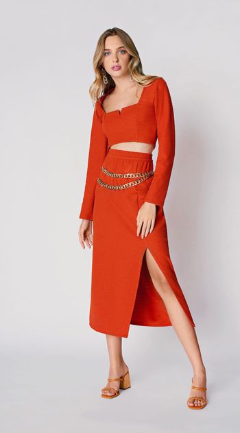 Saia Zinco Midi Reta Com Fenda Laranja 36 / Laranja