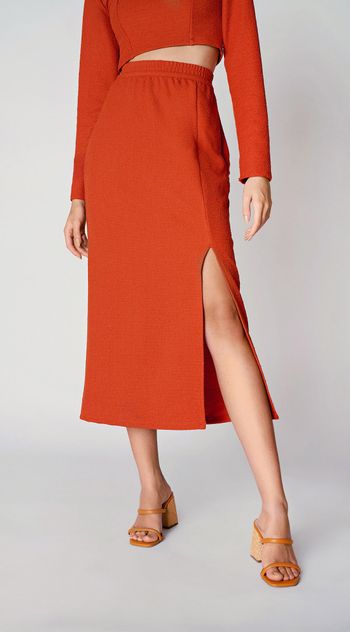 Saia Zinco Midi Reta Com Fenda Laranja 36 / Laranja