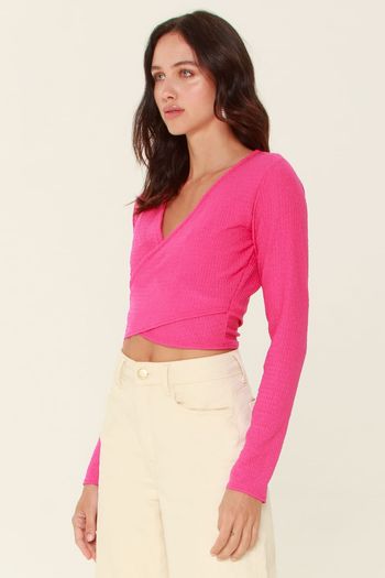 Blusa Manga Longa Texture Rosa G