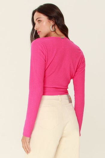 Blusa Manga Longa Texture Rosa G