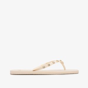 Flat Jorge Bischoff Bico Quadrado Tiras Com Pedrarias Douradas Bege Claro