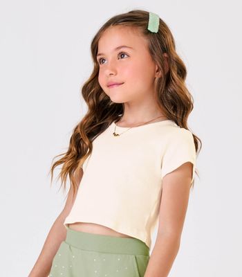 Blusa Cropped Infantil Ribana Canelada Trick Nick Bege 3 / Bege