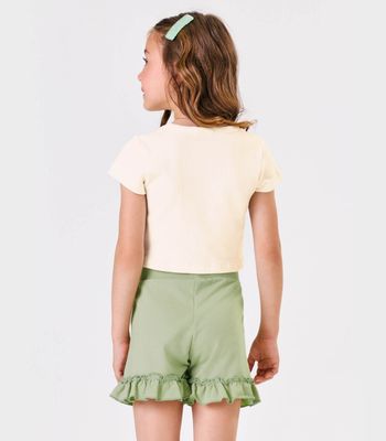 Blusa Cropped Infantil Ribana Canelada Trick Nick Bege 3 / Bege