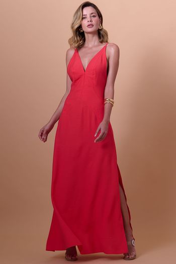 Vestido Longo Alça Fina Smk Vermelho PP / Vermelho