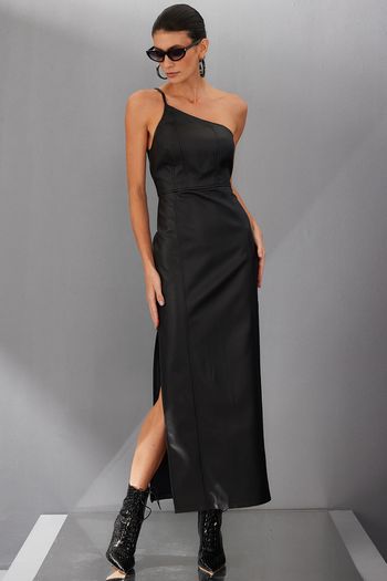 Vestido Midi Pu Stone Smk Preto P / Preto