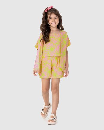 Conjunto Infantil Menina Com Kimono Em Viscose Malwee Kids 18 / Rosa