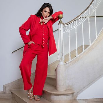Blazer Alfaiataria Botões Vermelho M / Vermelho