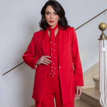 Blazer Alfaiataria Botões Vermelho M / Vermelho