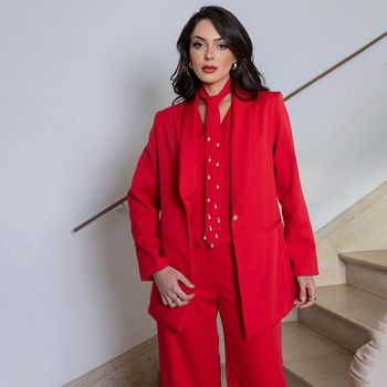 Blazer Alfaiataria Botões Vermelho M / Vermelho