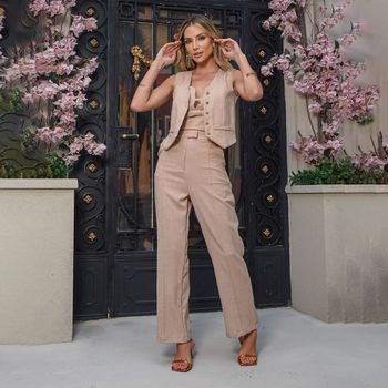 Calça Cigarrete Linho Nude XG / Nude