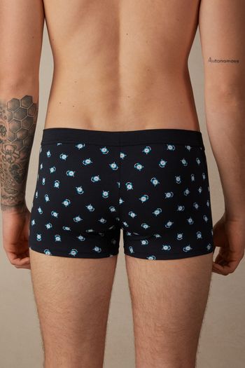 Cueca Boxer Em Algodão Supima Elástico Despertadores - Azul P / Azul