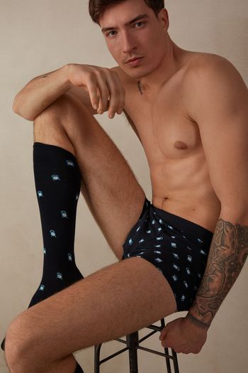 Cueca Boxer Em Algodão Supima Elástico Despertadores - Azul P / Azul