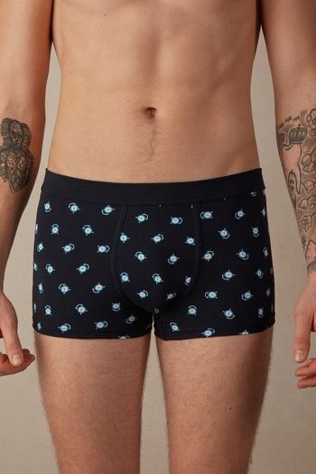 Cueca Boxer Em Algodão Supima Elástico Despertadores - Azul P / Azul