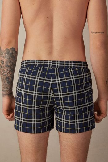 Cueca Samba Canção Xadrez - Azul P / Azul