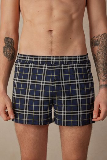 Cueca Samba Canção Xadrez - Azul P / Azul