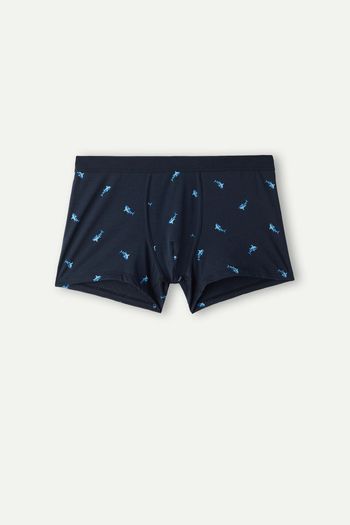 Cueca Boxer Em Algodão Supima Natural Fresh Com Estampa De Tubarões - Azul P / Azul
