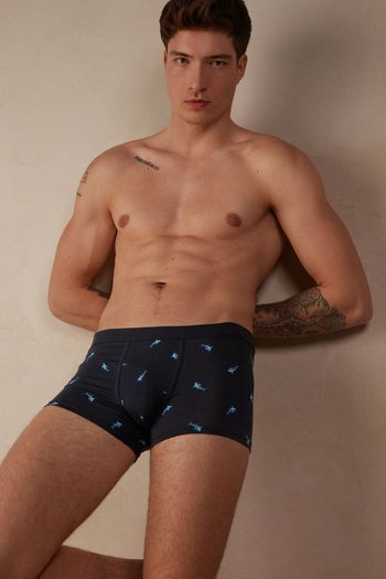 Cueca Boxer Em Algodão Supima Natural Fresh Com Estampa De Tubarões - Azul P / Azul