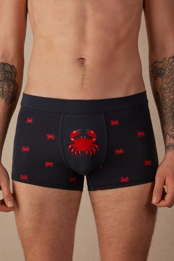 Cueca Boxer Em Algodão Supima Natural Fresh Com Estampado De Caranguejos - Azul GG / Azul