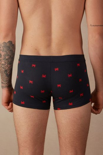 Cueca Boxer Em Algodão Supima Natural Fresh Com Estampado De Caranguejos - Azul GG / Azul