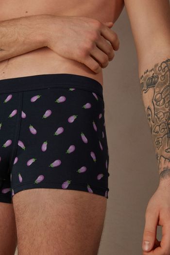 Cueca Boxer Beringelas Em Algodão Supima Elástico - Azul GG / Azul