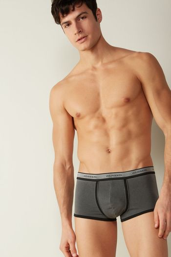 Boxer De Algodão Supima Elástico Deslavado - Cinza P / Cinza