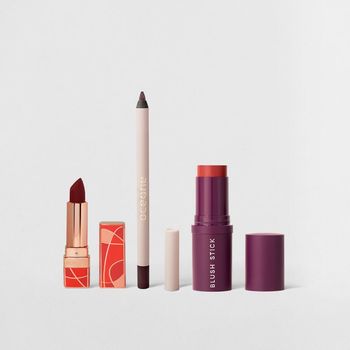 Kit Batom Vinho + Blush em Bastão Vermelho + Lápis para Olhos Bordô (3 Produtos) Não