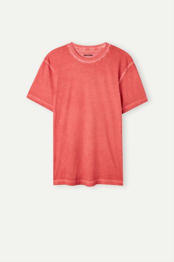 Camiseta Em Algodão Oil Washed - Vermelho M / Vermelho