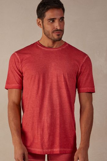 Camiseta Em Algodão Oil Washed - Vermelho M / Vermelho