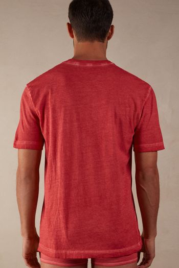 Camiseta Em Algodão Oil Washed - Vermelho M / Vermelho