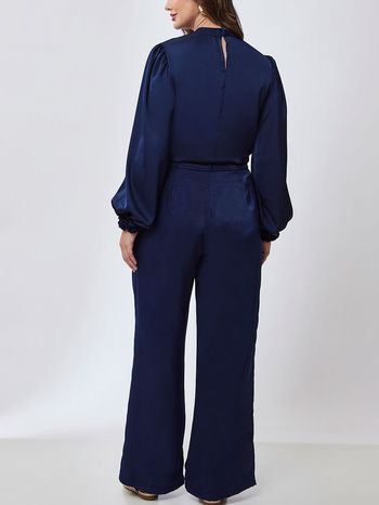 Blusa Manga Longa Cetim Azul Marinho GG / Marinho