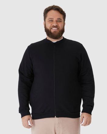 Jaqueta Básica Masculina Plus Size Com Zíper Em Moletom Flanelado G3 / Preto