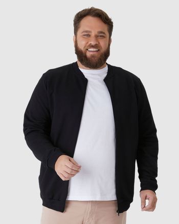 Jaqueta Básica Masculina Plus Size Com Zíper Em Moletom Flanelado G3 / Preto