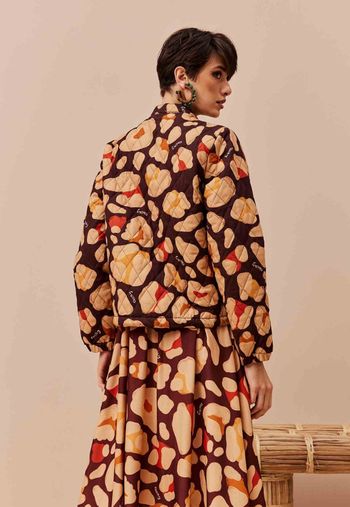 Casaco Puffer Matelassê Estampado Sami M / Marrom