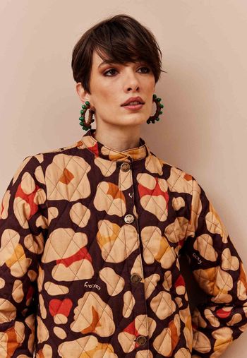 Casaco Puffer Matelassê Estampado Sami M / Marrom