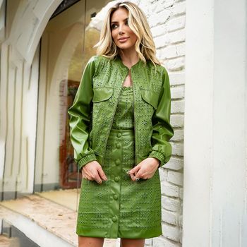 Jaqueta Bomber Couro Poliuretano  Verde P / Verde