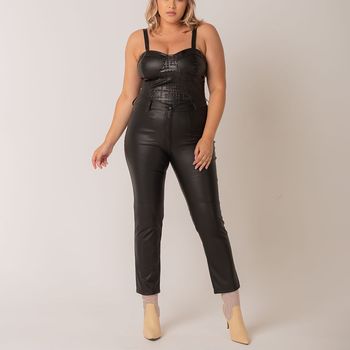 Calça Couro Poliuretano  Skinny Preto GG / Preto