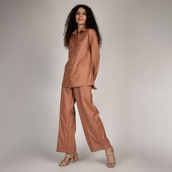 Calça Pantalona Cós Alto Cintura Elástico  Kaki G / Kaki