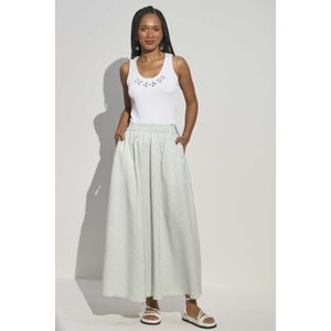 Saia Tricoline Listrada Plissada Ritmi Studio Branco E Cinza