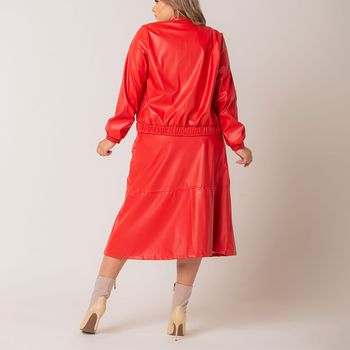 Saia Midi Couro Poliuretano  Vermelho GG / Vermelho