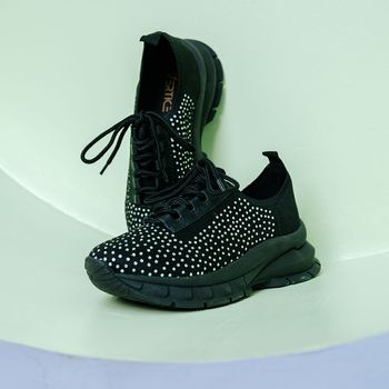 Tênis Jogging Meia Brilho Preto 35 / Preto