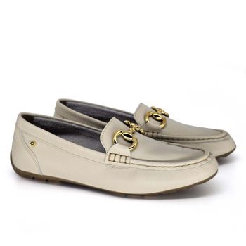 Mocassim Lady Couro Off White - LAD1053 34