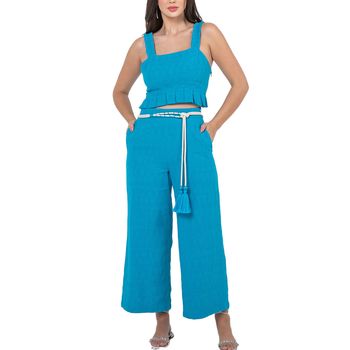 Calça Pantacourt Linho Azul G / Azul