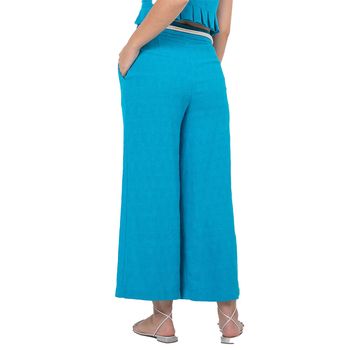 Calça Pantacourt Linho Azul G / Azul